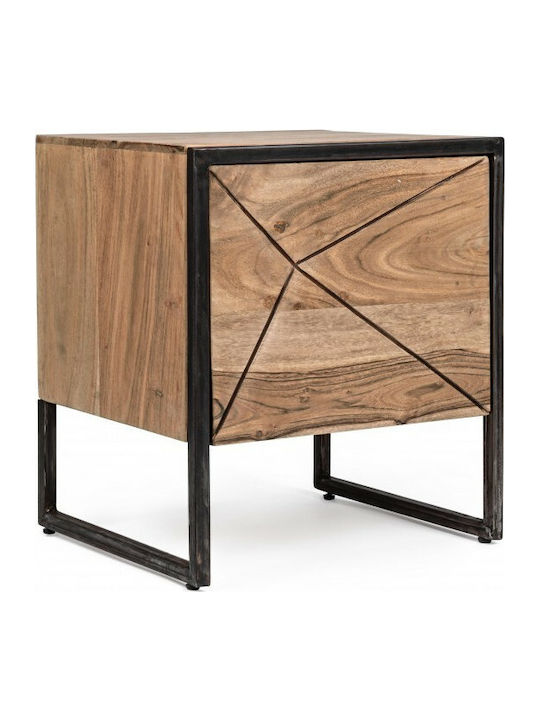 Bedside Table Egon Wooden with Metal Legs Brown 45x40x50cm