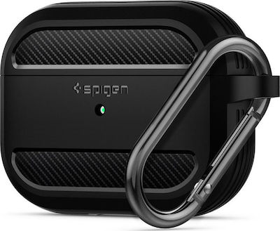 Spigen Rugged Armor Hülle Silikon mit Haken in Schwarz Farbe für Apple AirPods Pro