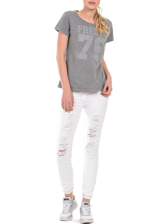 Wr.Up Shaping Effect Skinny Women's Fabric Capri Trousers Push Up in Regular Fit White