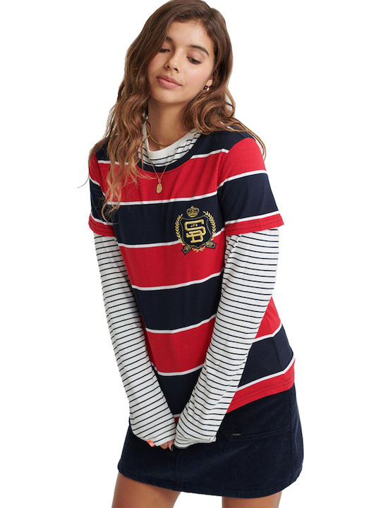 Superdry Luxe Crest Rugby Women's Blouse Long Sleeve Striped Red