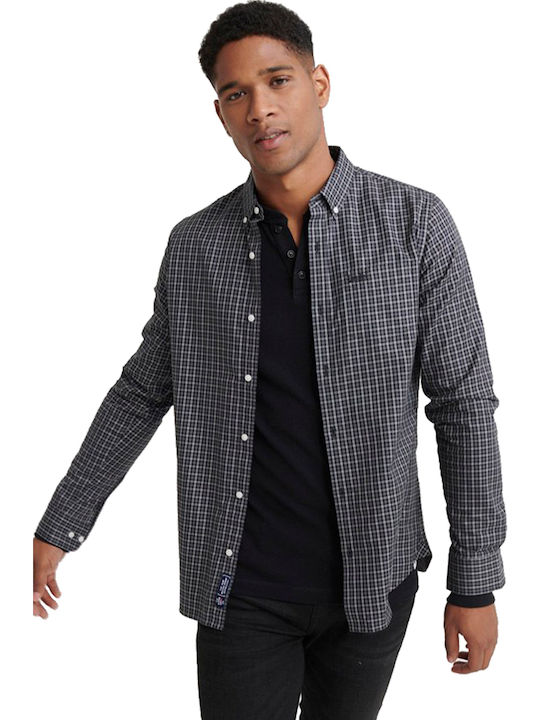 Superdry Classic London Men's Shirt Long Sleeve Cotton Checked Gray