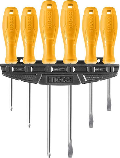 Ingco Set 6 Magnetic Screwdrivers with 6 Interchangeable Tips