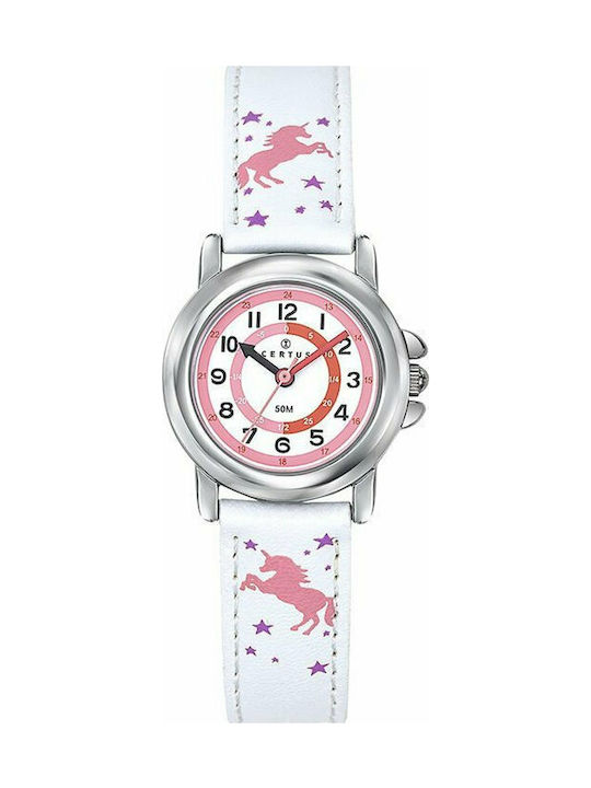 Certus Kids Analog Watch with Leather Strap White