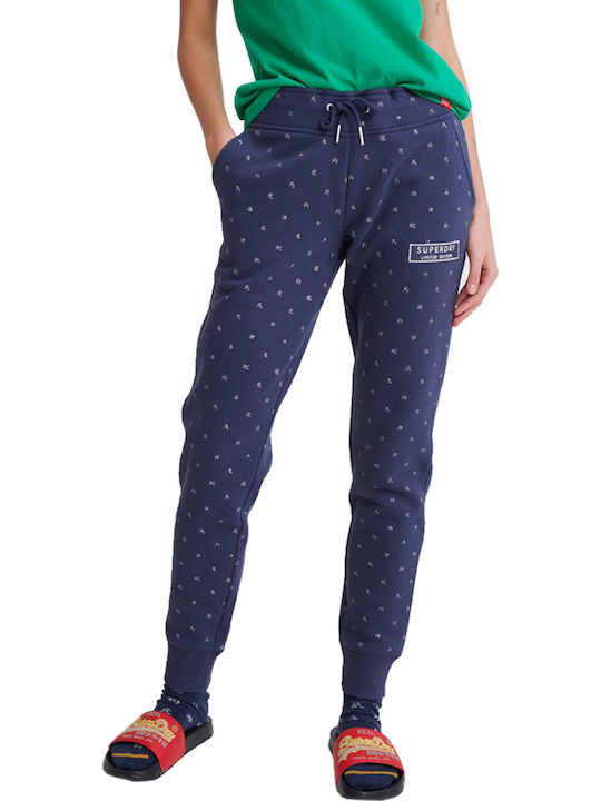 Superdry CNY Zodiac All Over Print Παντελόνι Γυναικείας Φόρμας με Λάστιχο Navy Μπλε