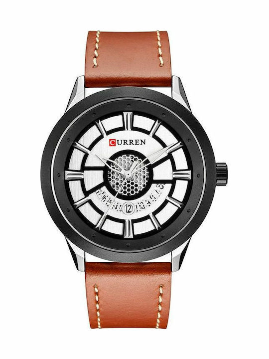 Curren Ανδρικό Ρολόι 48mm Μπαταρίας με Καφέ Δερ...