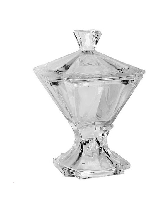 Keskor Glass Sweet Jar Glass Φοντανιέρα Γυάλινη 17,5x17,5x16,5cm with Cap and Foot 17.5x17.5x16.5cm