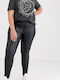 Damen Hoch tailliert Stoff Hose in Enger Passform Schwarz