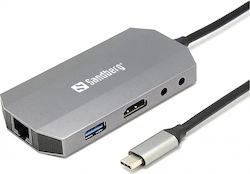 Sandberg USB-C Докинг станция с HDMI 4K PD Ethernet (136-33)