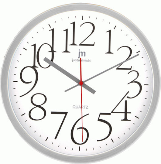 Justaminute Wanduhr Kunststoff Silber Ø30cm