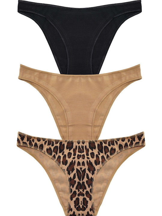 Βαμβακερά Women's Slip 3Pack Black/Beige/Leopard