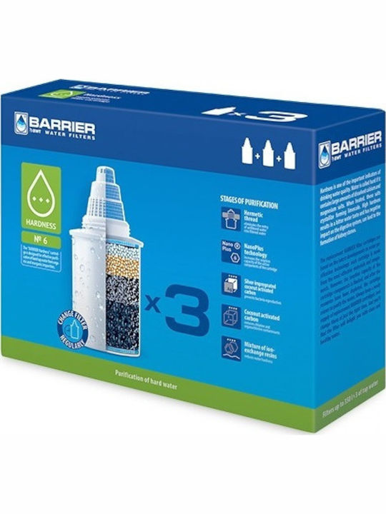 Barrier Water Filter Replacement for Pitcher made of Activated Carbon Hard 3pcs