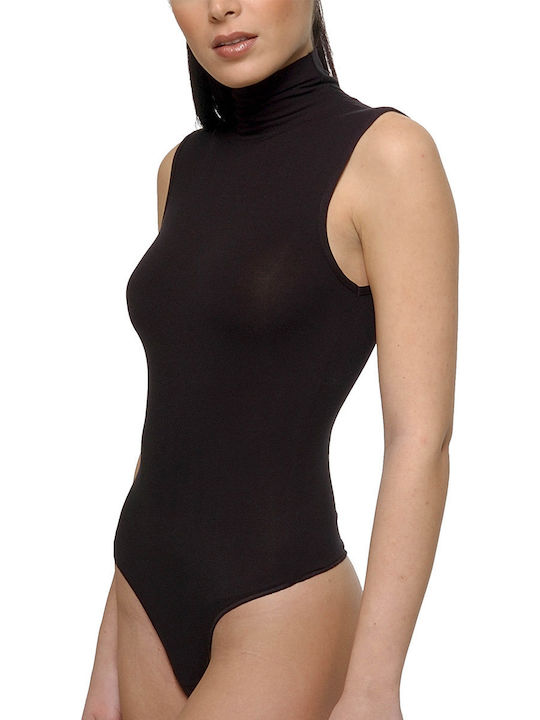 Helios Lingerie Sleeveless Turtleneck String Bodysuit Slim Fit Black