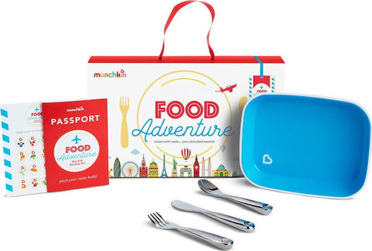 Munchkin Feeding Set Food Adventure Big Kid Dining Set made of Plastic with Non-Slip Base Light Blue 4pcs