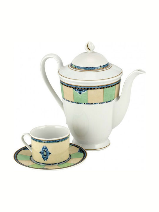 WM Collection Tee-Set mit Tasse aus Porzellan in Weiß Farbe 1350ml 9Stück