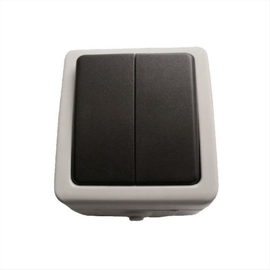 Eurolamp Waterproof Wall-Mounted Electrical Wall Switch Two-Way with Gray Frame