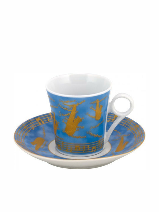 WM Collection Σετ Φλιτζάνια Καφέ από Πορσελάνη Μπλε 75ml 6τμχ
