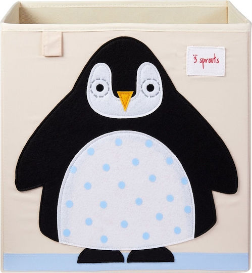 3 Sprouts Детска кошница за съхранение сгъваема Penguin Черен 33x33x33см 1бр