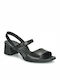 Camper Leather Women's Sandals Katie with Ankle Strap Black with Chunky Medium Heel
