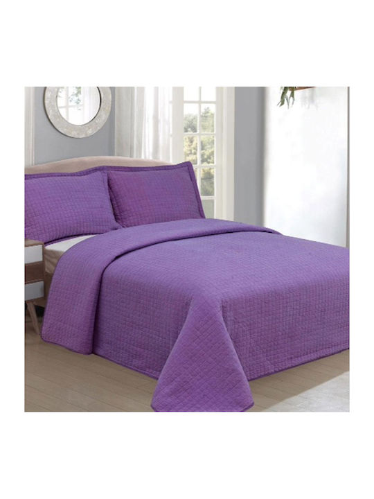 Silk Fashion Stonewashed Σετ Κουβερλί Υπέρδιπλο Βαμβακερό Purple 220x240cm