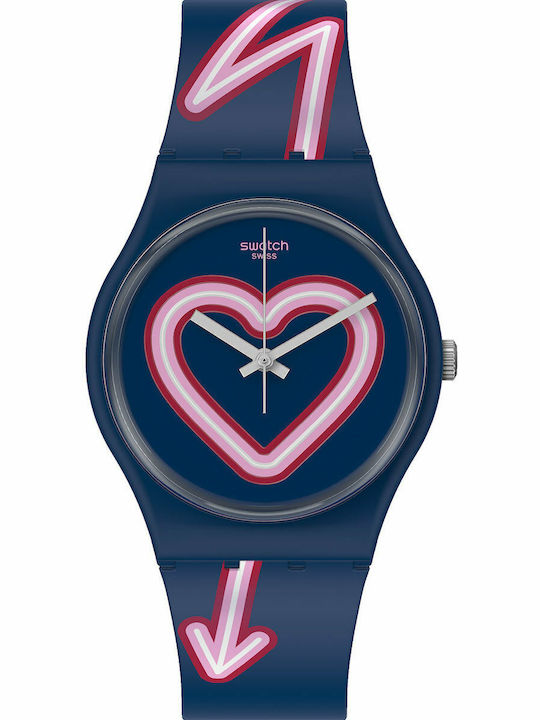 Swatch Flash of Love Γυναικείο Ρολόι 34mm Μπαταρίας με Navy Μπλε Καουτσούκ Λουράκι