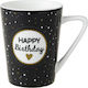 Dutch Rose Happy Birthday Black Ceramic Cup