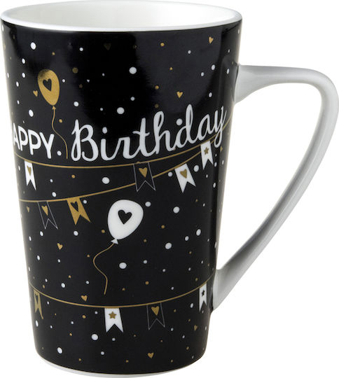 Dutch Rose Happy Birthday Schwarze XL Keramik Tasse 430ml