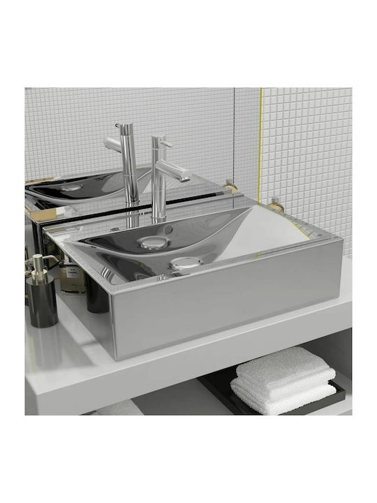 vidaXL Aufgesetztes Waschbecken Keramik 60x46x16cm Silber
