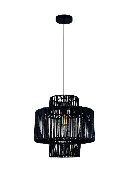 Viokef Ellis Hängende Deckenleuchte Einfaches Licht mit Seil für Fassung E27 Schwarz