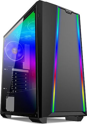 Supercase Predator PR08A Gaming Midi Tower Κουτί Υπολογιστή με Πλαϊνό Παράθυρο και RGB Φωτισμό Μαύρο