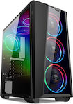 Supercase Raider RA08A Gaming Midi Tower Κουτί Υπολογιστή με Πλαϊνό Παράθυρο και RGB Φωτισμό Μαύρο