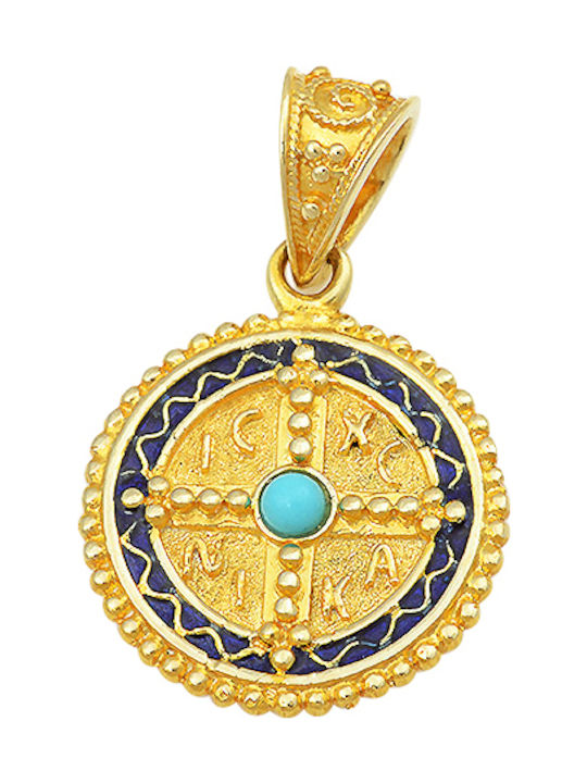 Gold round Konstantinato K14 necklace with enamel.