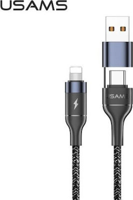 Usams Braided USB/Lightning to Type-C Cable Μαύρο 1.2m (SJ404USB01)