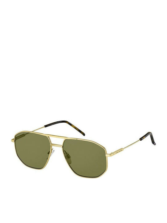 Tommy Hilfiger Men's Sunglasses with Gold Metal Frame and Green Lens TH1710/S A0Z/QT