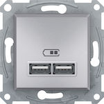 Schneider Electric Asfora Power Socket with 2 USB Ports Aluminium