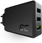 Green Cell Φορτιστής Χωρίς Καλώδιο με 3 Θύρες USB-A 30W Quick Charge 3.0 Μαύρος (CHARGC03)