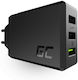 Green Cell Charger Without Cable with 3 USB-A Ports 30W Quick Charge 3.0 Blacks (CHARGC03)