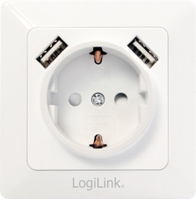 LogiLink Single Mortice Πρίζα Ρεύματος με 2 Θύρες USB Albă