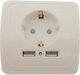 Single Power Socket with 2 USB Ports White