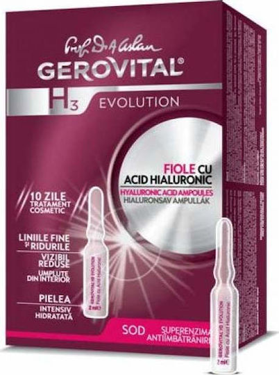 Gerovital H3 Evolution Moisturizing & Anti-Aging Ampoule Serum For Face With Hyaluronic Acid 10x2ml