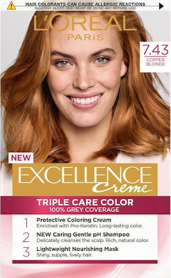 L'Oreal Paris Excellence Creme Triple Care Color Set Vopsea de Păr 7.43 Blond cupru auriu 48ml