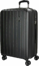 Movom Wood Medium Travel Suitcase Hard Black with 4 Wheels Height 65cm.