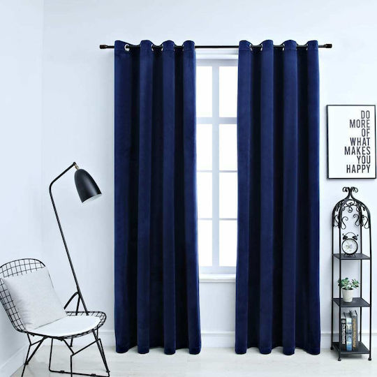 vidaXL Set Perdele Zacie Cu Capse Catifea Albastră Închisă 140x245 cm
