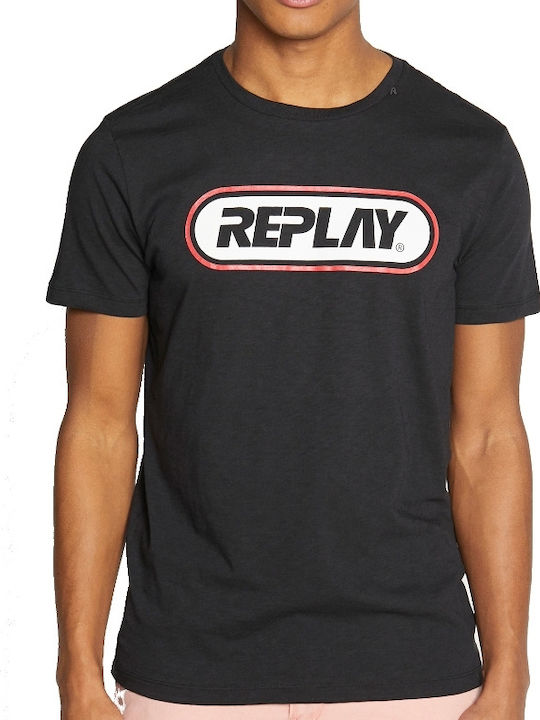 Replay T-shirt Bărbătesc cu Mânecă Scurtă Negru