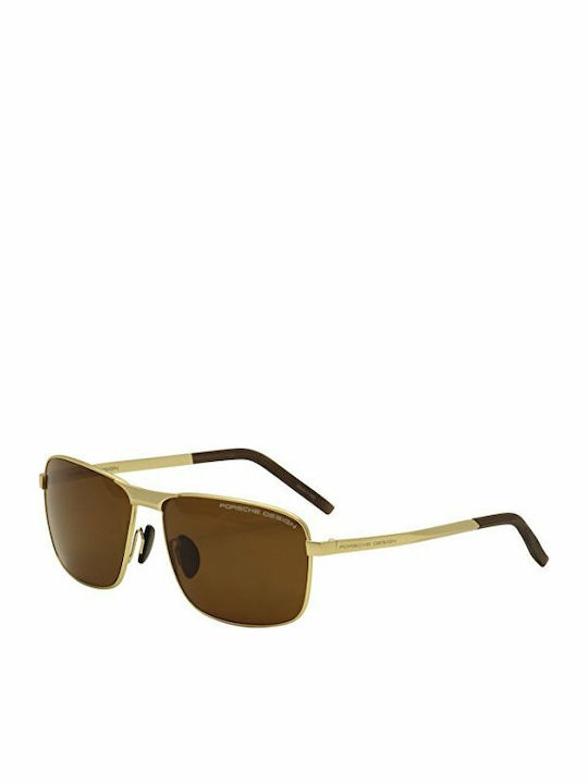 Porsche Design Men's Sunglasses with Gold Metal Frame and Brown Lens P8643 B