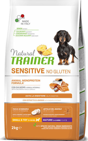 Natural Trainer Sensitive Mature Small & Toy 2kg Dry Food Gluten-Free for Senior Small Breed Dogs with Salmon