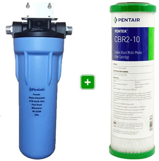 Pentair 3GSL Single Wasserfiltrationssystem Unter der Spüle / Zentrale Versorgung Durchmesser ½" mit Ersatzfilter Pentek CBR2-10 0,5 μm 5730532096