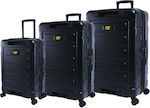 CAT Stealth Travel Suitcases Hard Black with 4 Wheels Set 3pcs 83795