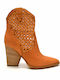 Leather Women's Chelsea Boots with High Heel Tabac Brown