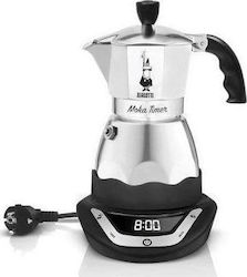 Bialetti Moka Timer Electric Stovetop Espresso Pot for 6 Cups 356W Inox Silver