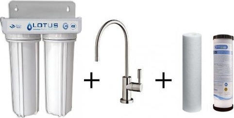 Water Quality Duo Wasserfiltrationssystem Unter der Spüle / Zentrale Versorgung Durchmesser 1/4'' mit Wasserhahn & Ersatzfilter Atlas Filtri CPP110 SX 25 μm, Matrikx PB1 0,5 μm